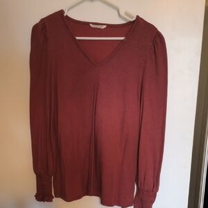 Doe & Rae Rust V-Neck Long Sleeve Top